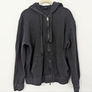 Brioni Zip Up Cotton Hoodie Drawstring Knit Front Pockets Dark Gray Size Large L